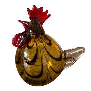 Murano Swirl Rooster Figurine Blown Art Glass Kitchen Home Decor VTG 90s Farm